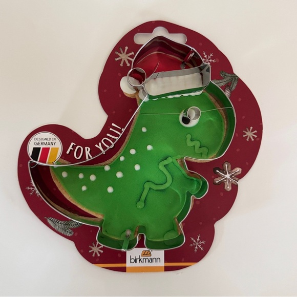 NEW Birkmann Dinosaur Gingerbread Cookie Cutter Dino Santa Hat Holiday Metal - Picture 1 of 5